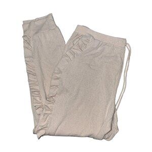 K + Glam Beige Ribbed Ruffle Jogger Pants 3X Womens Casual Lightweight Soft Knit